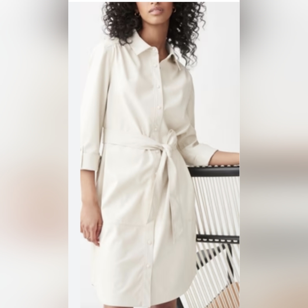 TOMMY HILFIGER* tie front short sleeve button front khaki collared midi dress XL